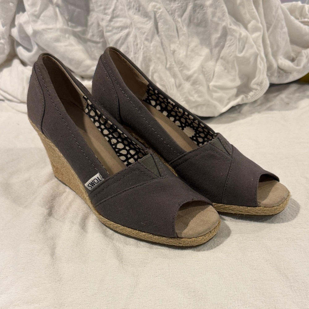 Toms Charcoal Wedge Peep-Toe Shoes